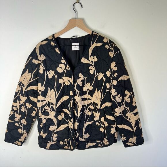 Tu Jackets & Blazers - Tu Lightweight Spring Black and Cream Floral Women's Quilted Jacket size 12